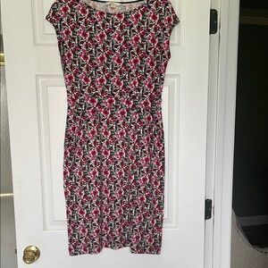 Boden Pink and Black Sheath Midi Dress Crew Neck Cap Sleeve, size 6R